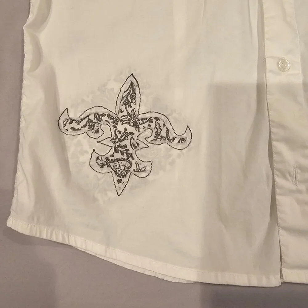 Buffalo David Bitton Mens White Button-Up Shirt M/M Cotton Blend Embroidered Det - Picture 6 of 9